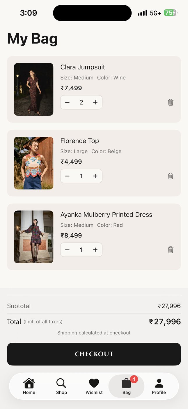 Style Island bag screen with checkout button